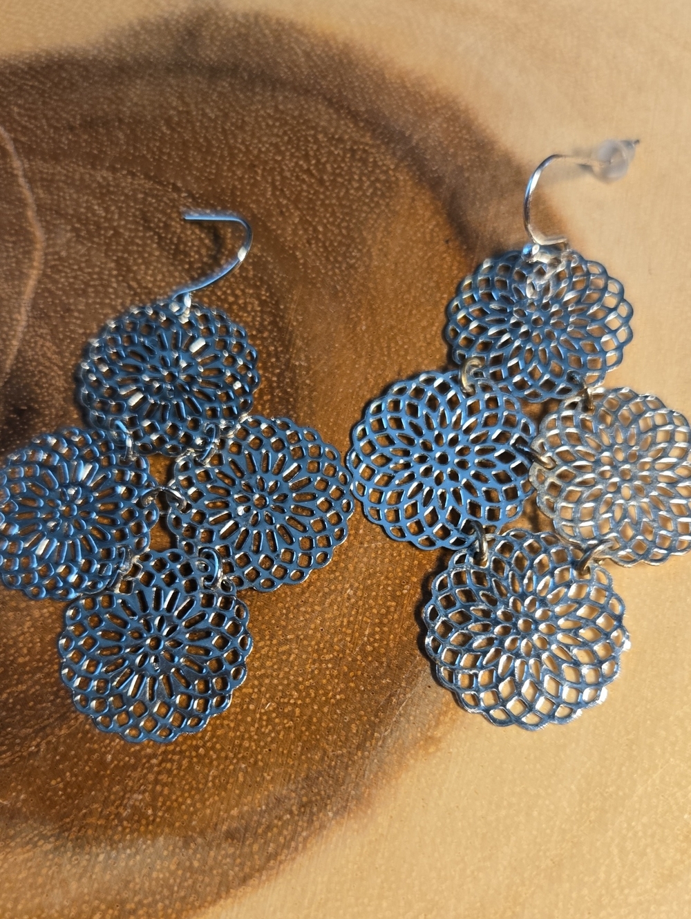 Silver Floral Filigree Drop Earrings